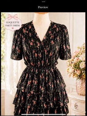 WAYF Romantic Coquette Floral Pleated Tiered Mini Dress XS